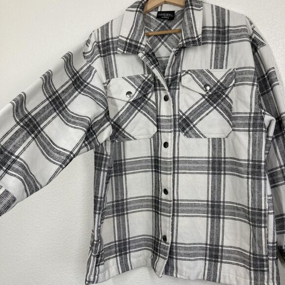 HFX Jacket Women's Medium White Black Plaid Button Up Flannel Shirt Shacket - Picture 4 of 15